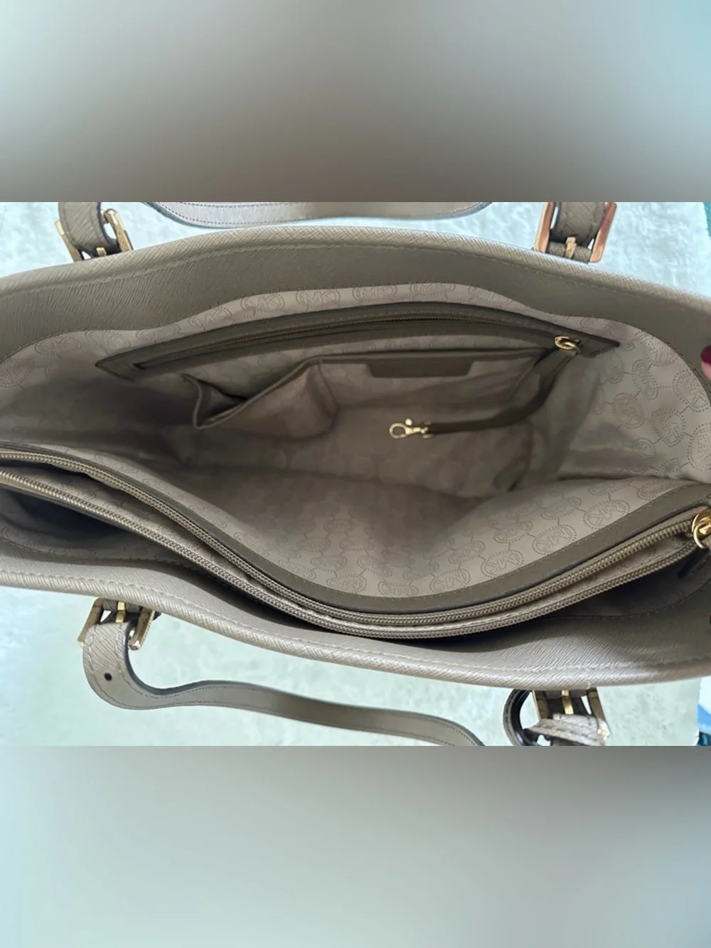 Michael Kors Taupe Saffiano Leather Tote with MK Charm
